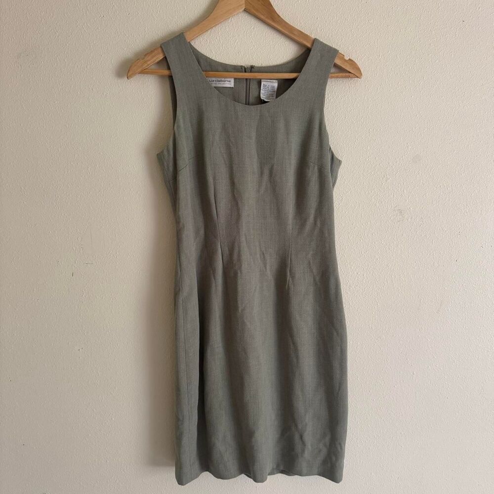 Vintage Sage Green Liz Claiborne Collection Structured Sheath Dress Sizw 2